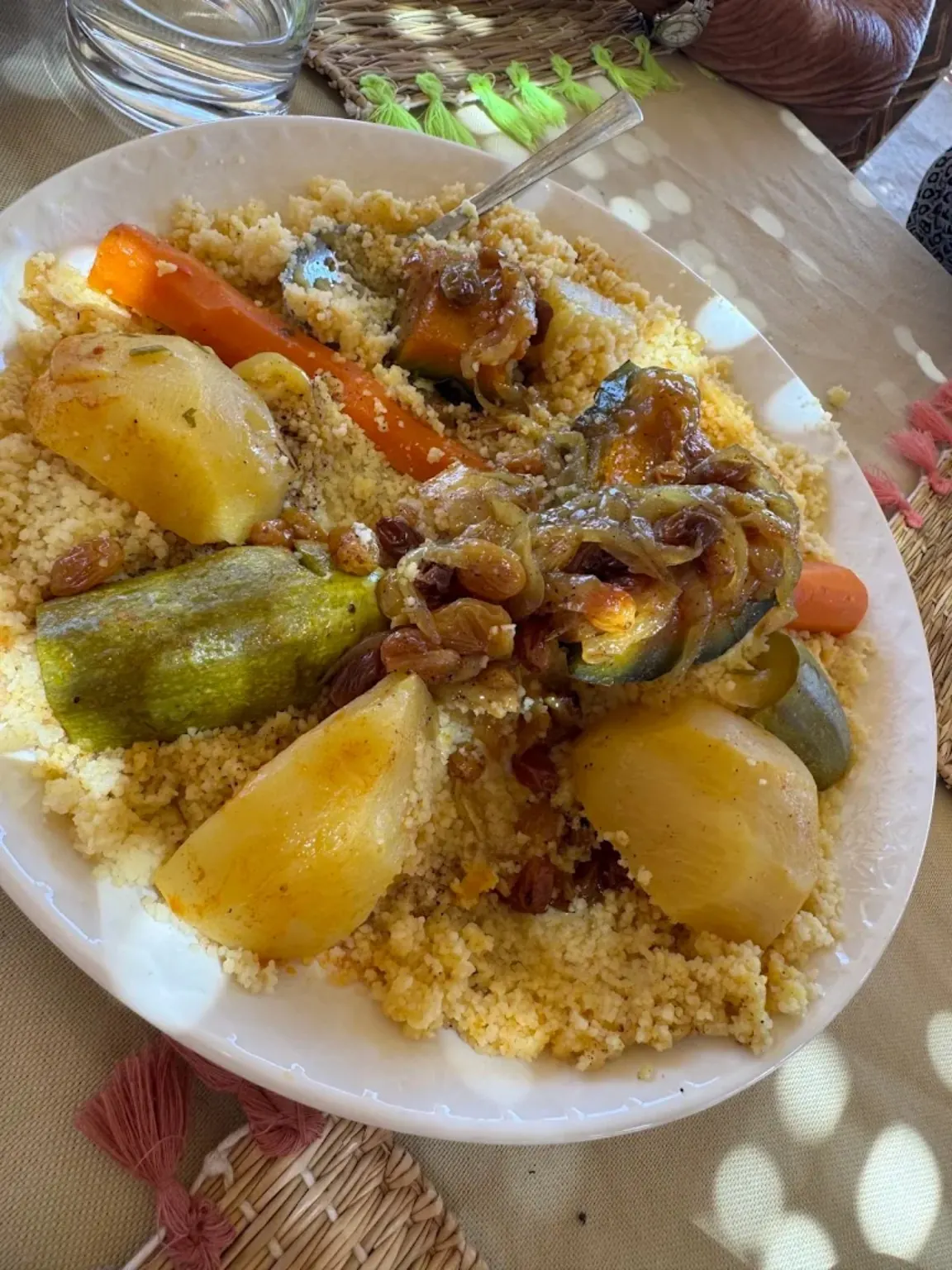 Traditional vegetable couscous served at Restaurant Africa in Khamlia near Merzouga